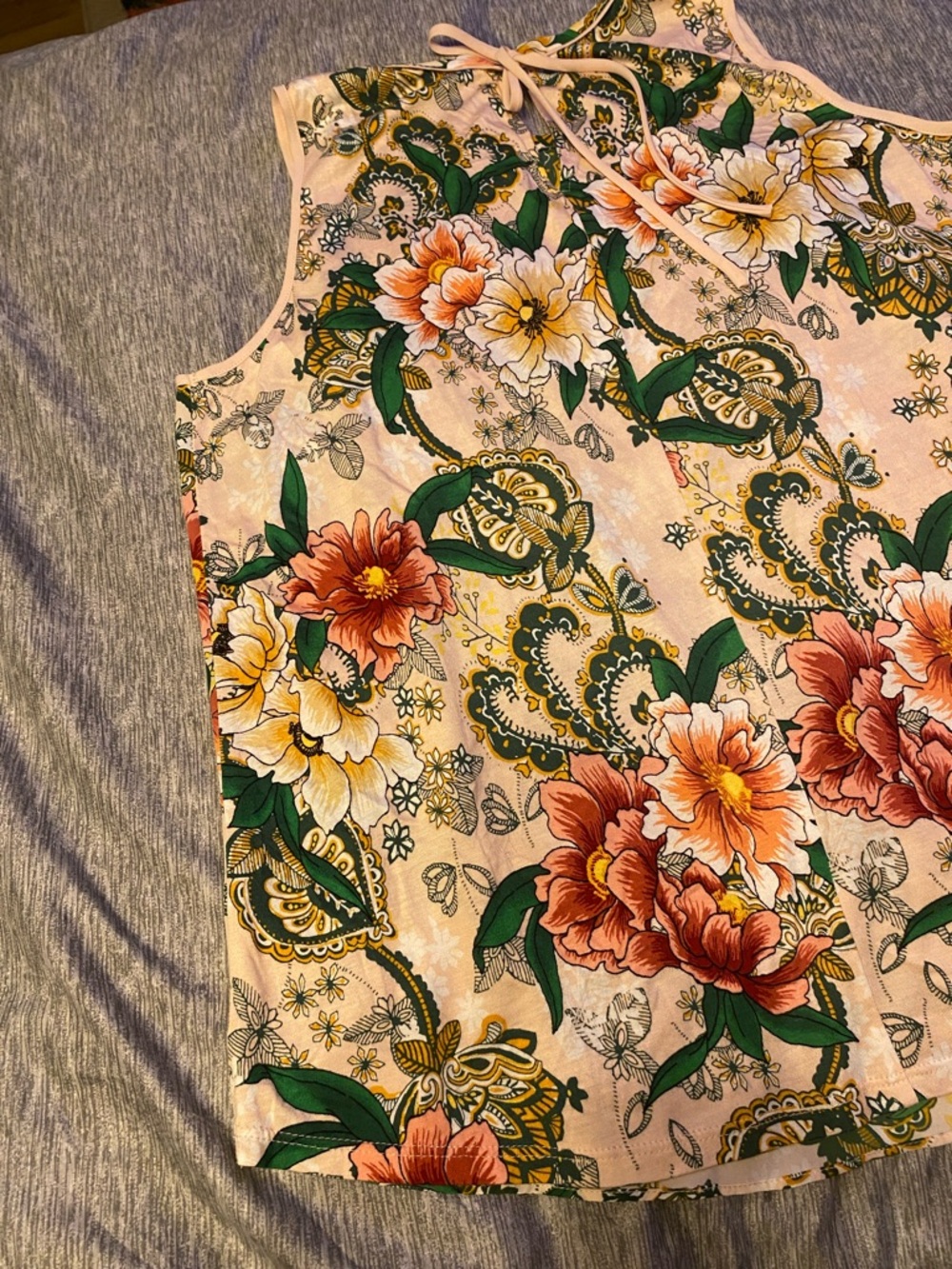 NWT Loft Floral Sleeveless Blouse Womens Petite Large Pull Over w/ Tie Back - Picture 10 of 11